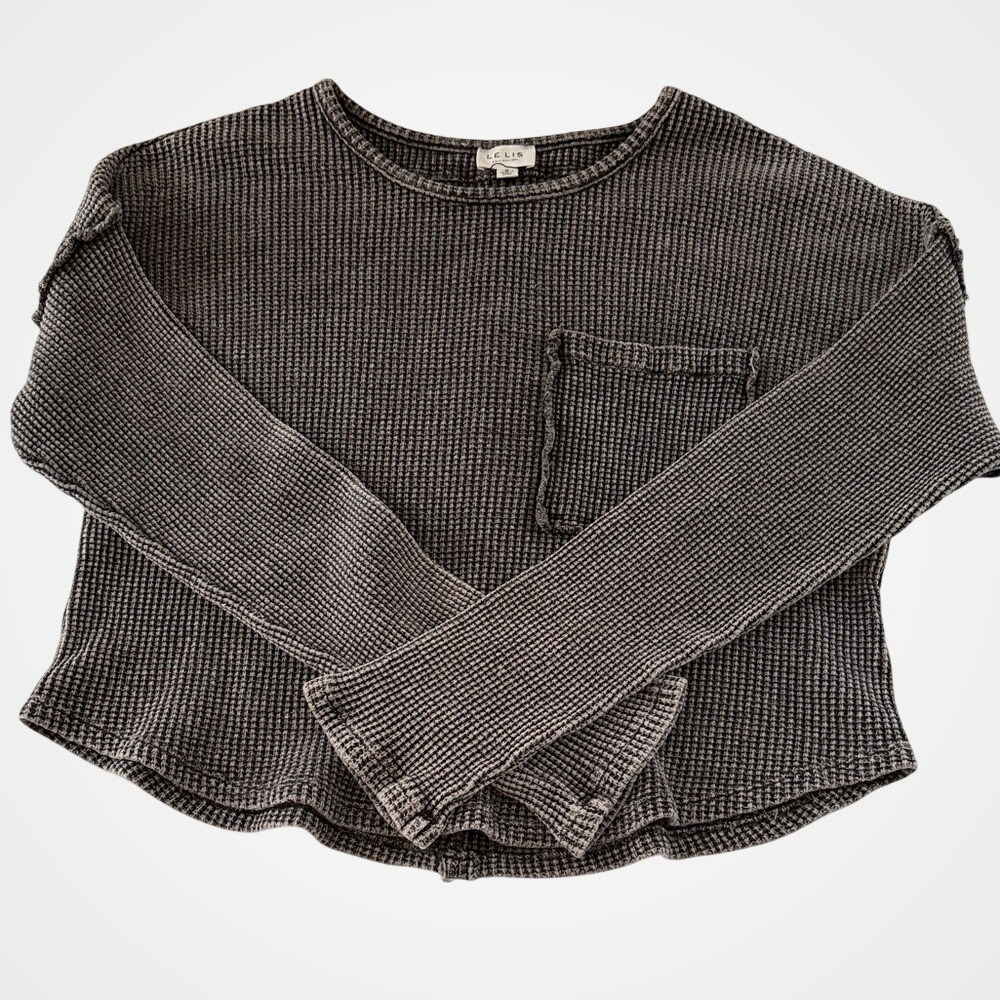 Le‎ Lis Collection Charcoal Grey Waffle Knit Cotton Pocket Long Sleeve Top Small